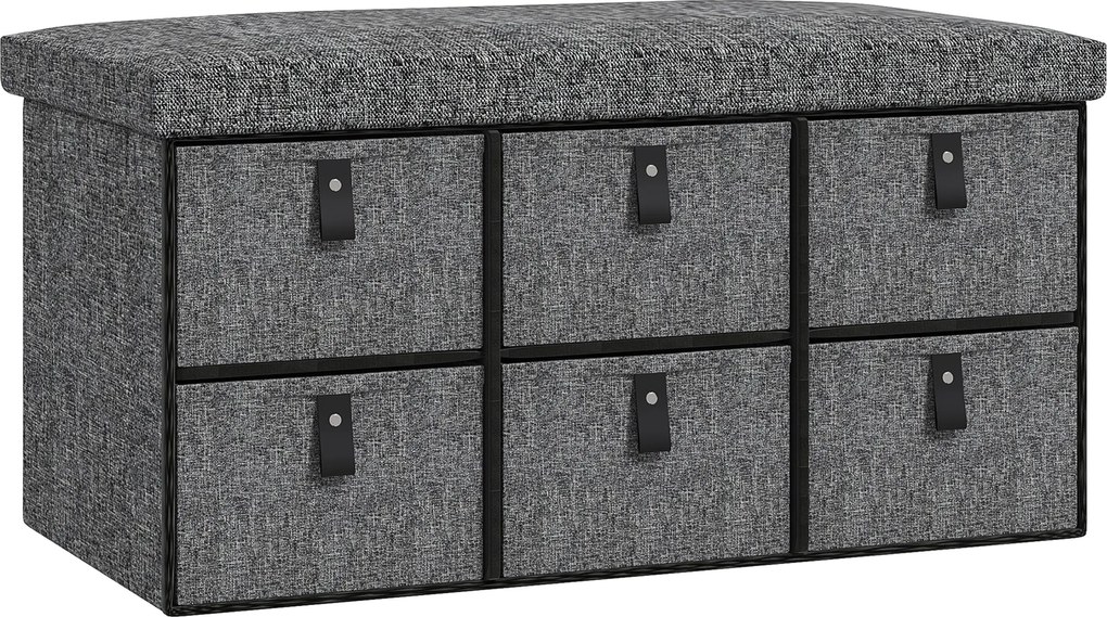 HOMCOM Cipőszerelő Pad 6 Dozissal, Ülőpad, Kabátrongáló Pad Linenszerű Megjelenéssel, Cipődoboz 6 Pár Cipőhöz, Előszobához, Sötét Szürke, 76,5 x 38 x