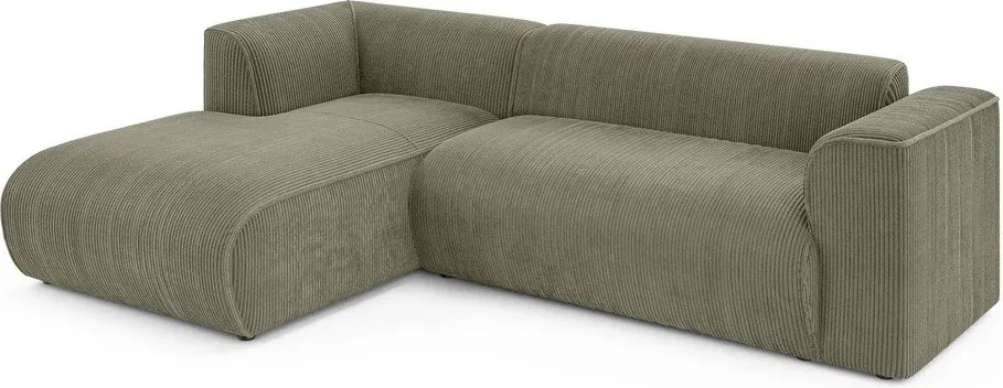 Zöld kordbársony sarokkanapé (bal oldali-heverő résszel) Merid – Ropez