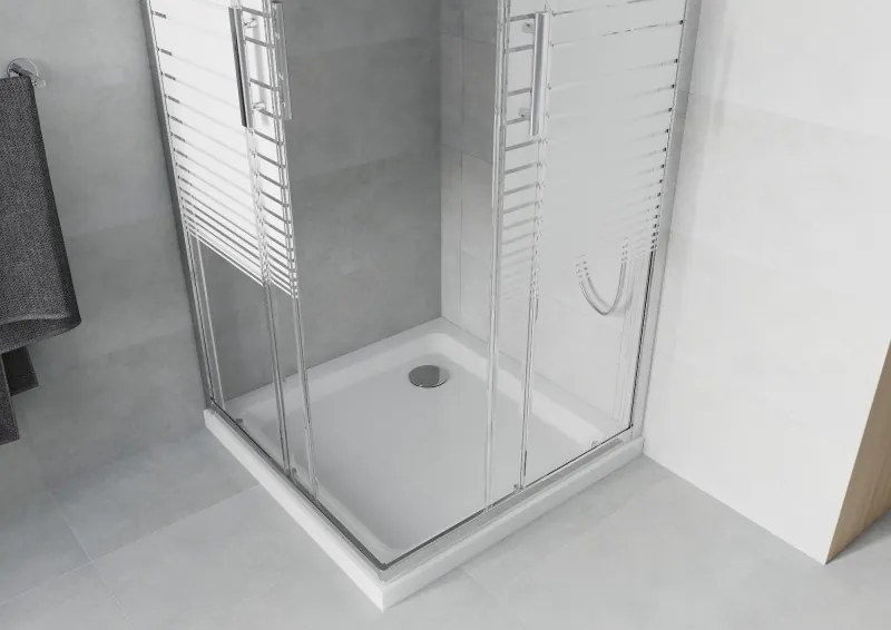 Mexen Rio 80 x 80 cm-es négyzet alakú zuhanykabin, fehér csíkok, króm + Flat fehér zuhanytálca - 860-080-080-01-20-4010