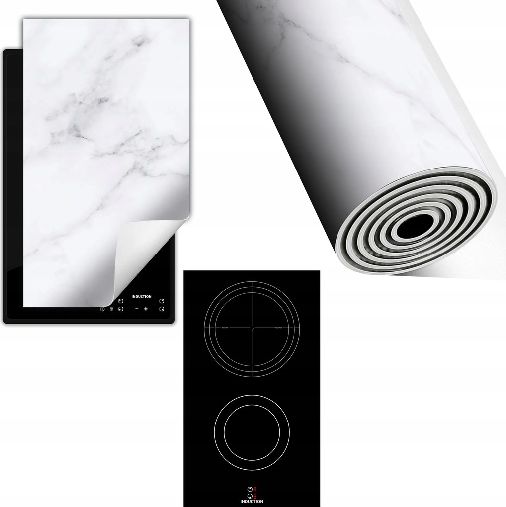 Indukciós Védőszőnyeg Konyhapult 30x52 fehér márvány