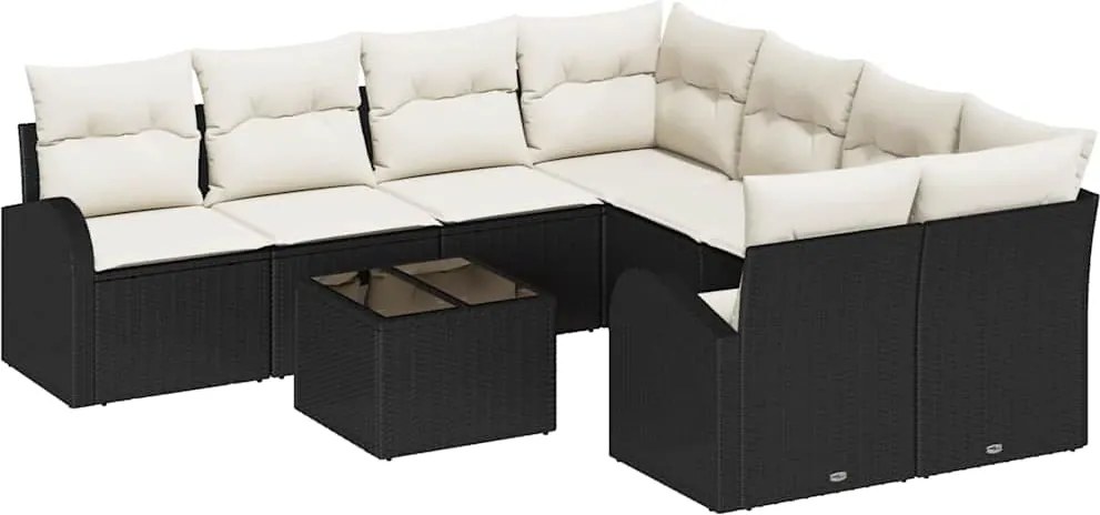 vidaXL Kerti Kanapé Szett Fekete 55 x 55 x 37 cm polirattan