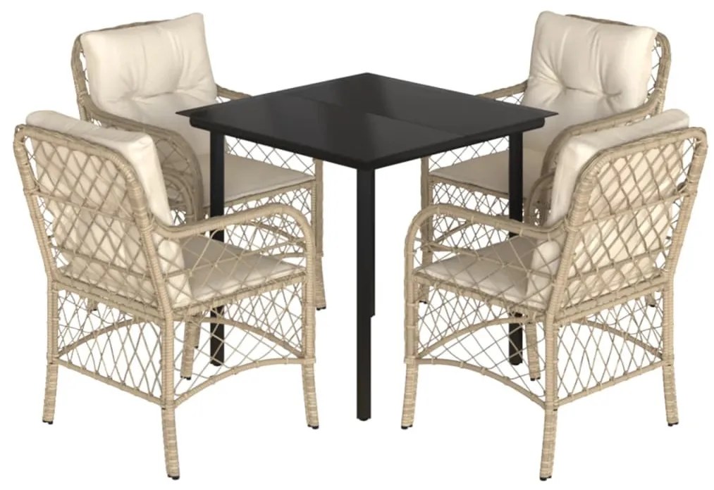 5 részes bézs polyrattan kerti étkezőgarnitúra párnákkal