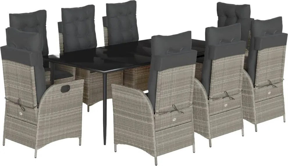 vidaXL 9részes világosszürke polyrattan kerti étkezőgarnitúra párnával