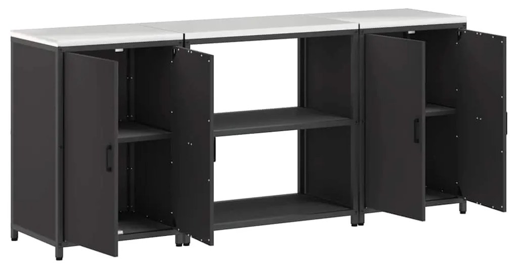 Konyhai Tároló Készlet polcokkal 3 pcs Fekete 210 x 50 x 92 cm