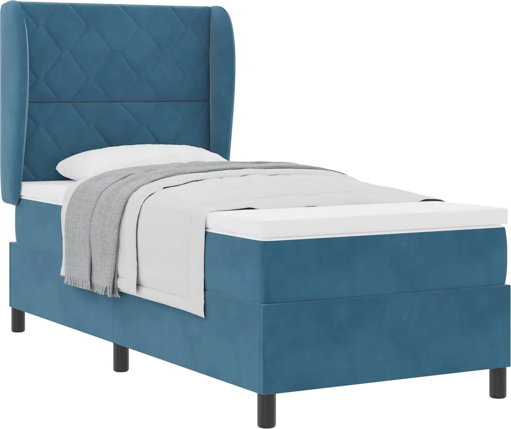 vidaXL Boxrugós ágy matracmal Sötét kék 200 x 100 cm Poliészter
