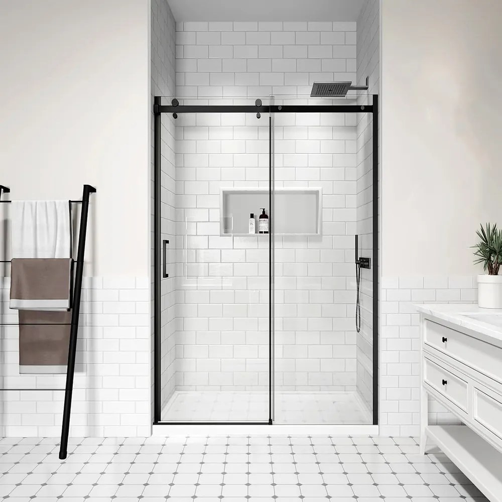 Milano || Black toló zuhanyajtó, 150x195cm, 8mm, NANO