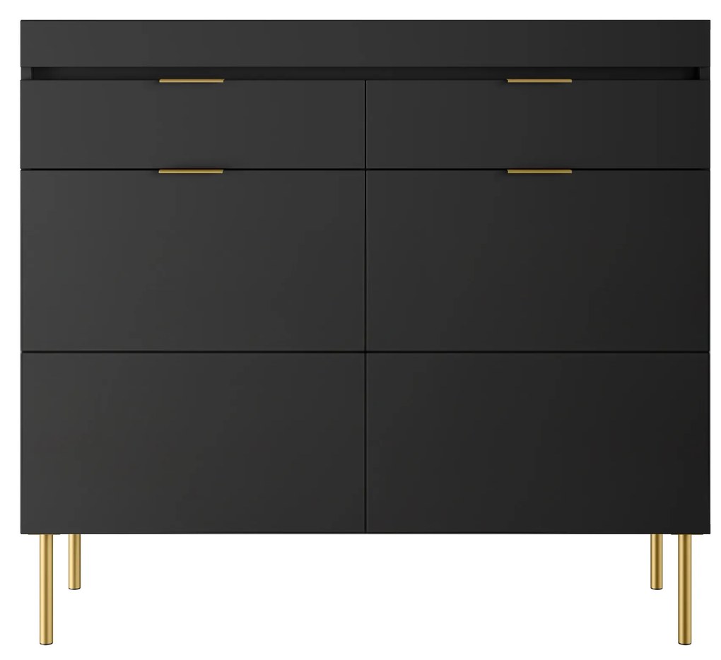 Sentia kétszekrényes komód 105 cm két fiókkal - fekete / arany