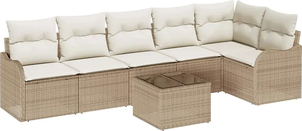 vidaXL Kerti Kanapé Szett 7 pcs Bézs polirattan