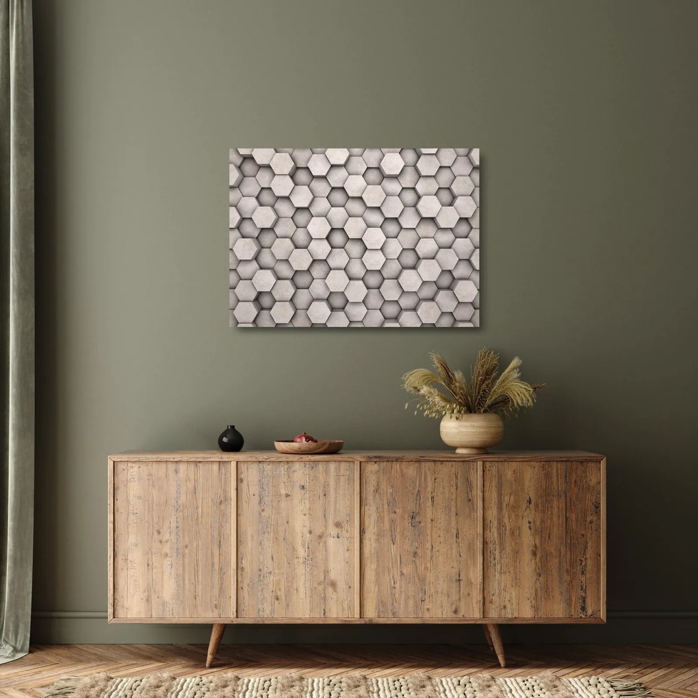 Kép - Hatszögek beton kivitelben (üvegen) (70x50 cm)