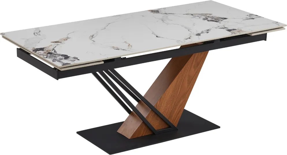 Kihúzható kerámia étkezőasztal 180–240 cm méretben, fehér márvány/tölgy színben REX 2