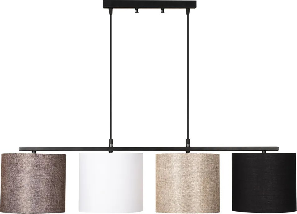 Valiz 4721 fekete-fehér-krém-barna fém és szövet függőlámpa, 110 x 25 cm, 4 izzós