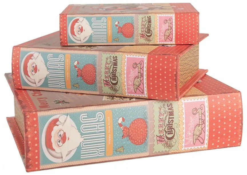 Télapós könyv alakú vintage fa tároló doboz szett 3 részes Merry Christmas Just for you