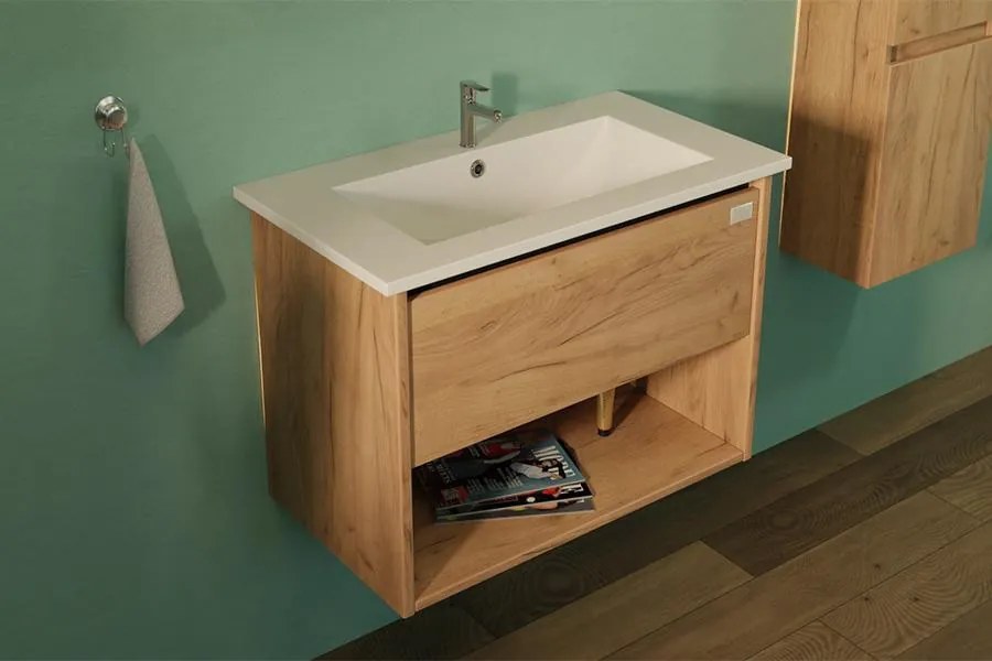 TMP NORD CRAFT 60 fali függesztett fürdőszobabútor - SKY E-8099-60 porcelán mosdóval- 61 x 46 cm