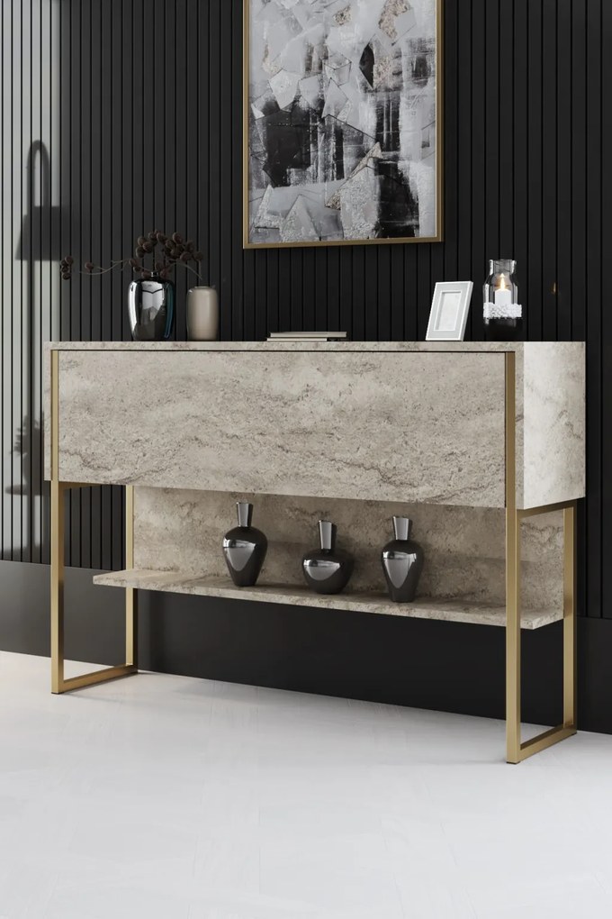 Luxe - travertin/arany komód