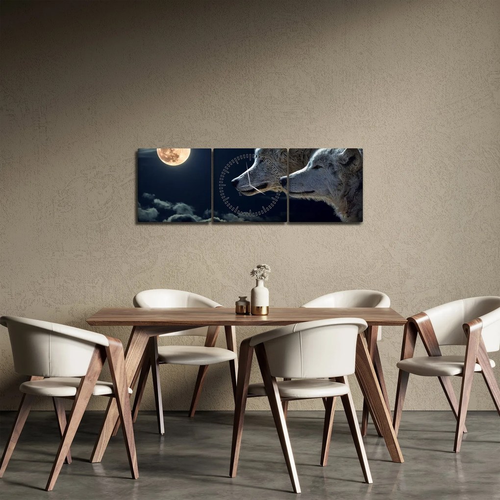 Farkas üvöltés a holdra képe (órával) (90x30 cm)