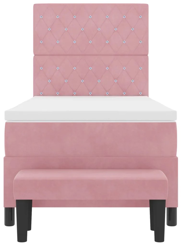 Box Spring Ágy Matraccal és Paddal Rózsaszín 90x190 cm Bársony