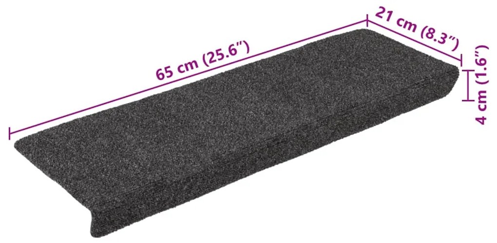 15 db öntapadós lépcsőszőnyeg 65 x 21 x 4 cm antracit téglalap alakú széllel