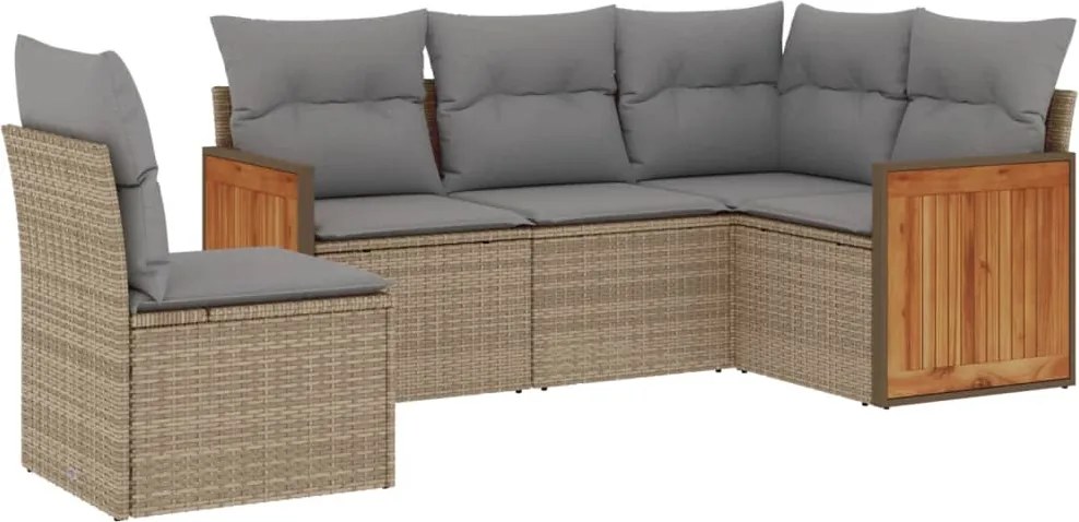 vidaXL 5 részes bézs polyrattan kerti ülőgarnitúra párnákkal