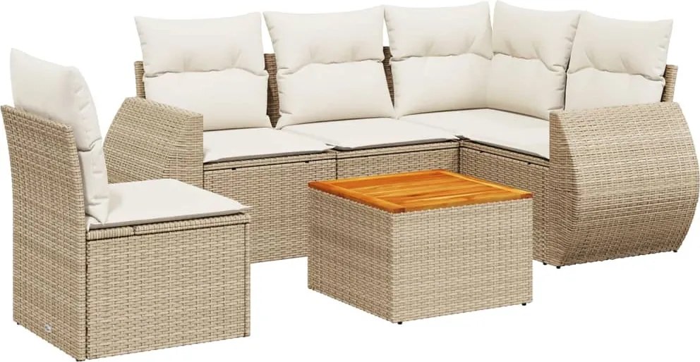 vidaXL 6 részes bézs polyrattan kerti ülőgarnitúra párnával