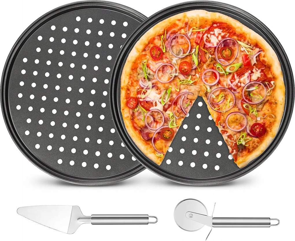 2x Pizza tepsi reszelt pizza sütőforma tepsi tálca Kések