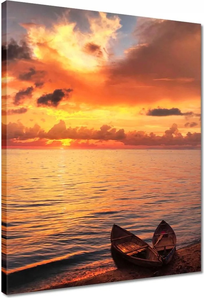 Vászonkép 40x50 Csónakok naplementekor Naplemente a tengeren Kilátás