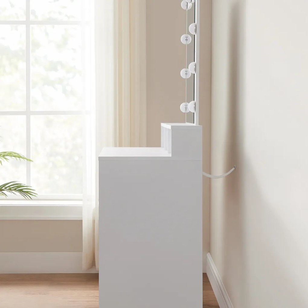 VANESA fésülködőasztal világítással, 80x40x145cm, fehér Jurhan