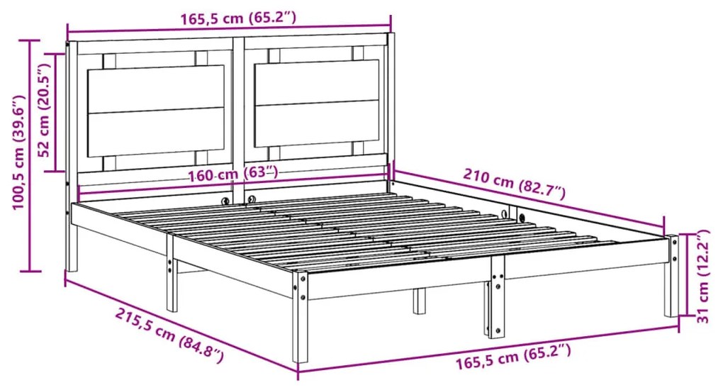 fehér tömör fa extra hosszú ágykeret matrac nélkül 160 x 210 cm