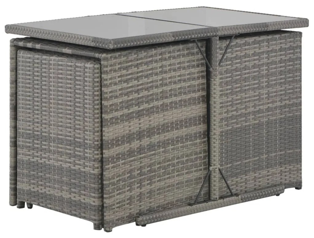 7-részes szürke polyrattan kültéri étkezőszett párnákkal