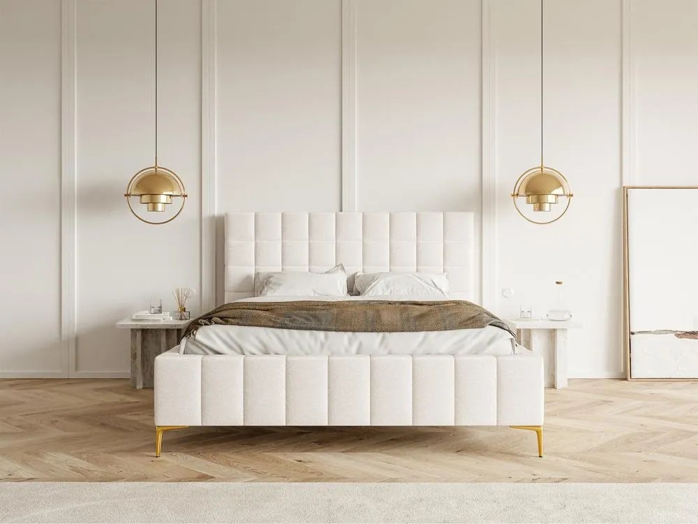 Franciaágy 180 cm Sheldona 180 (ágyráccsal) (tárolóhellyel) (krém + arany). 1099759