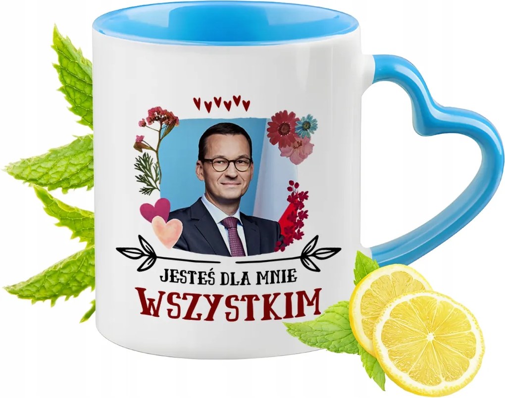 Mateusz Morawiecki Kék bögre szív alakú füllel Ajándék