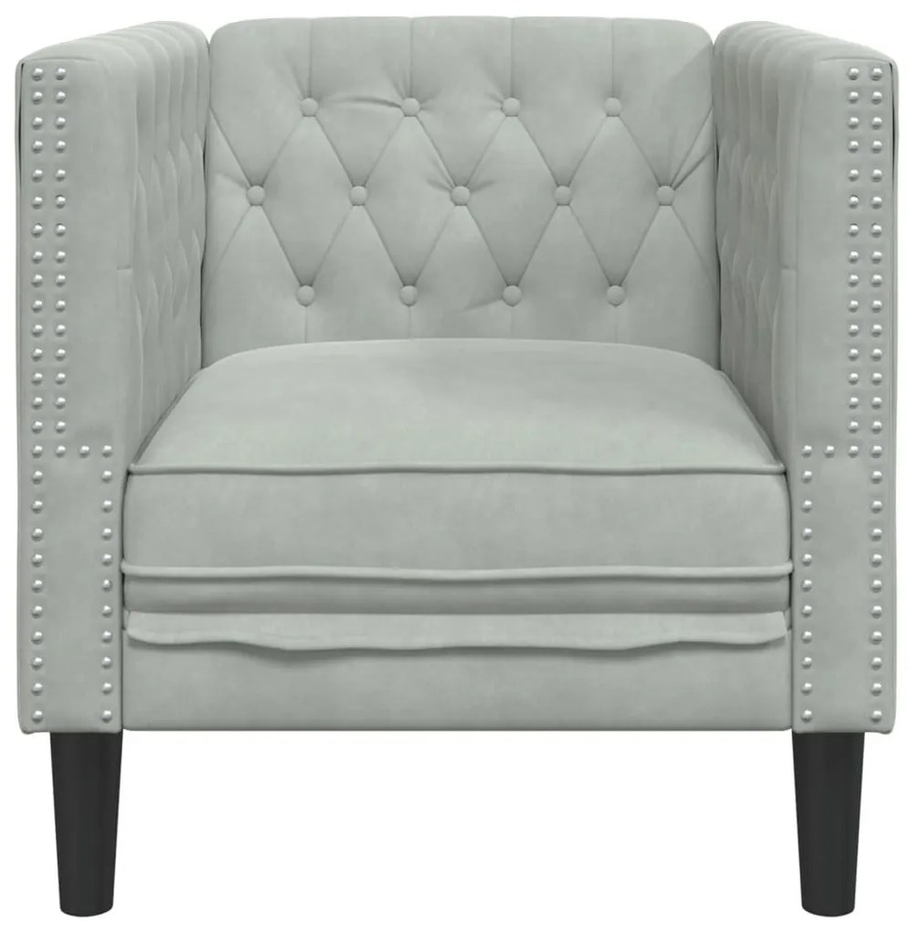 világosszürke bársony Chesterfield kanapéfotel