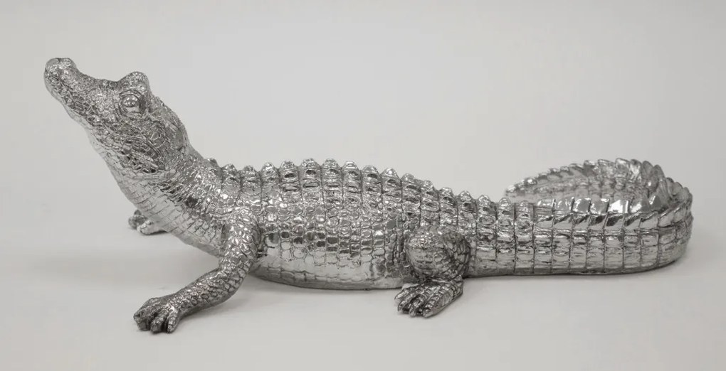 Tropical ezüst színű műanyag krokodil szobor 12x34x16.5cm
