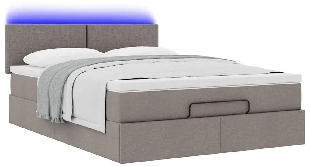 Ottomán ágy matraccal & LED-ek Taupe 140x190 cm anyaggal