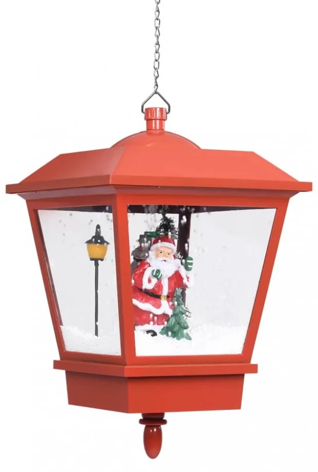 piros karácsonyi függőlámpa LED-ekkel és Mikulással 27x27x45 cm