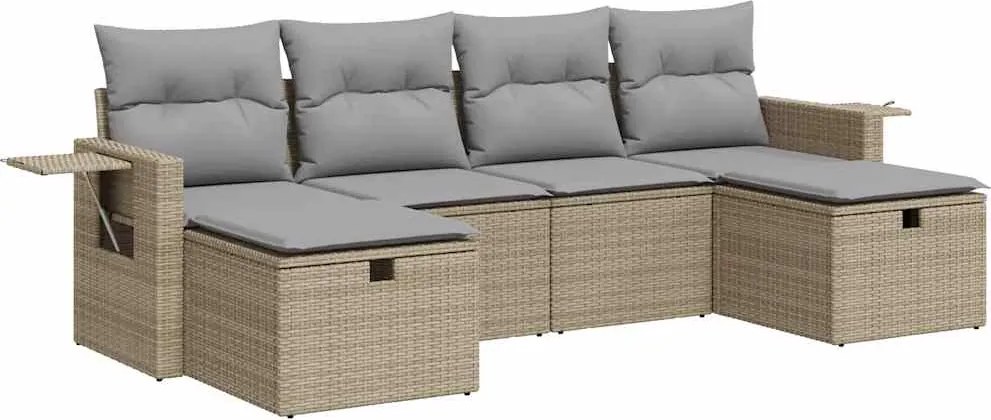 vidaXL 6 részes bézs polyrattan kerti ülőgarnitúra párnával