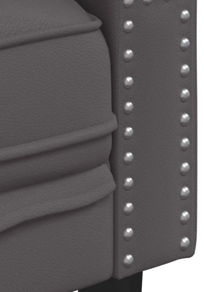 3 személyes szürke műbőr Chesterfield kanapé
