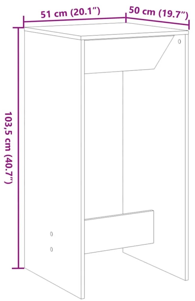 vidaXL Bárasztal Fekete tölgy 51 x 50 x 103,5 cm Faanyag