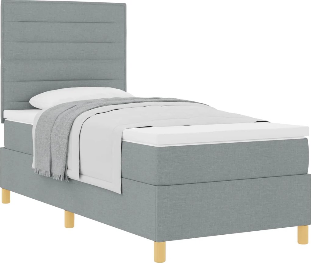 vidaXL Boxrugós ágy matracmal Világosszürke 90 x 190 cm szövet