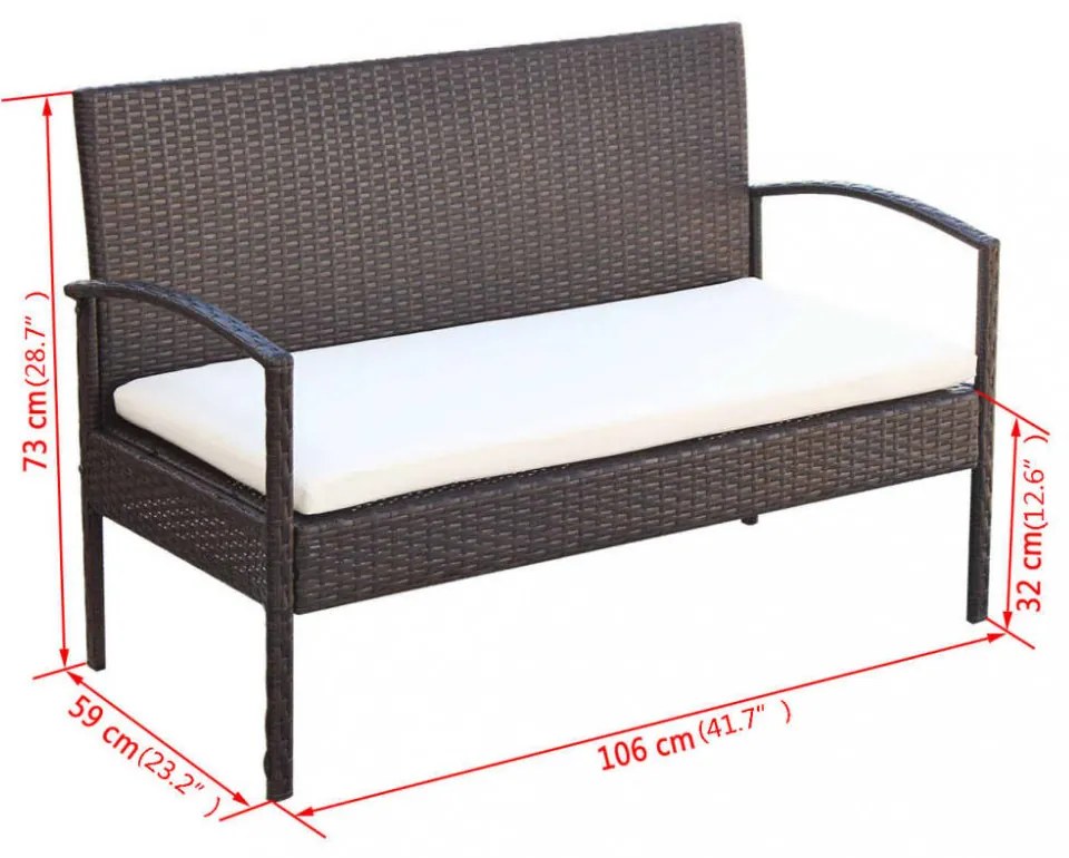 4-részes barna polyrattan kerti bútorszett párnákkal