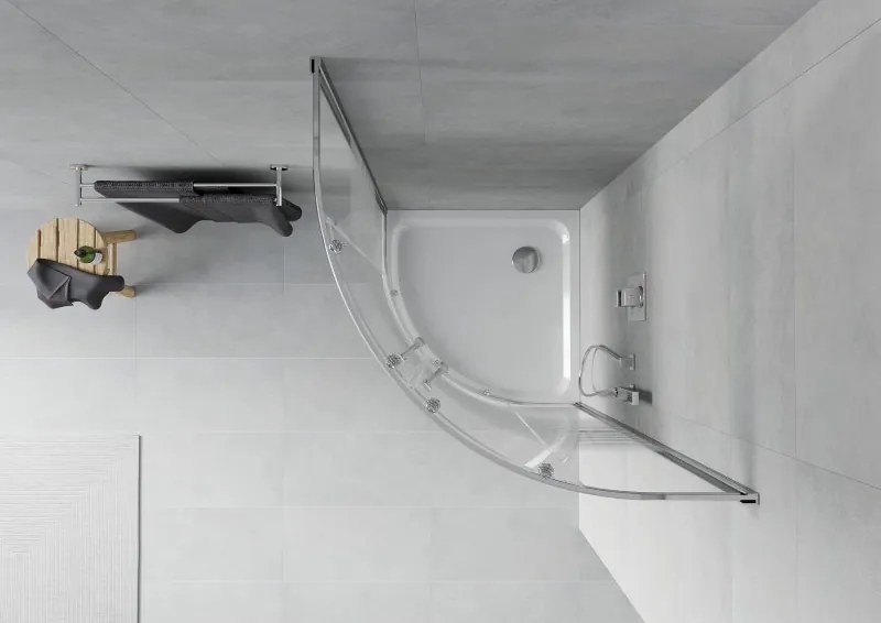 Mexen Rio 80 x 80 cm félköríves zuhanykabin, fehér csíkok, króm + Flat zuhanytálca, fehér - 863-080-080-01-20-4110