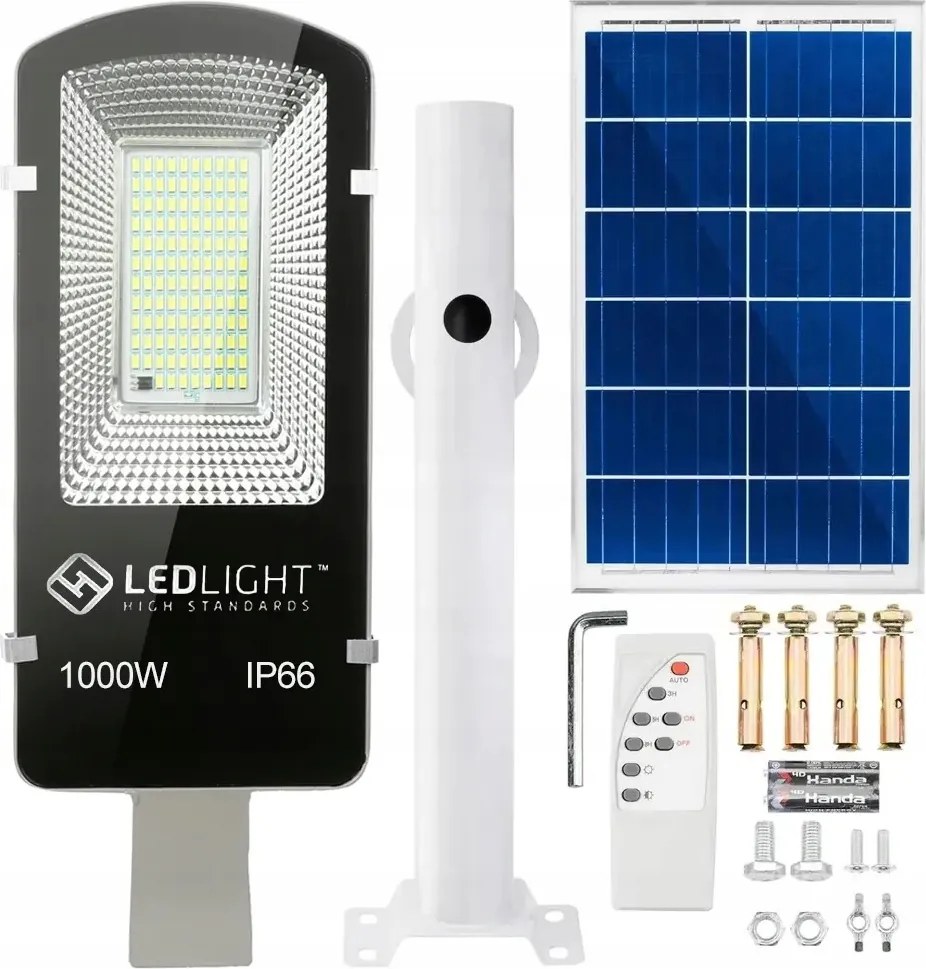 Kerti Lámpa Napelemes Lámpa Oszlopra Erős 1000W Utcai Panel 106 Led