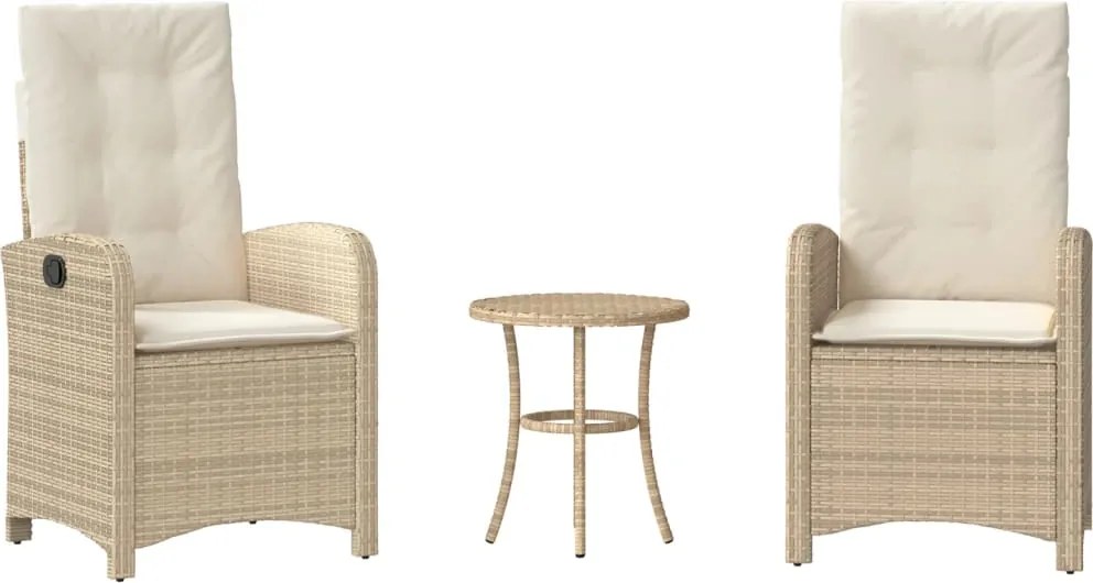 vidaXL 3 részes bézs polyrattan bisztrógarnitúra párnával