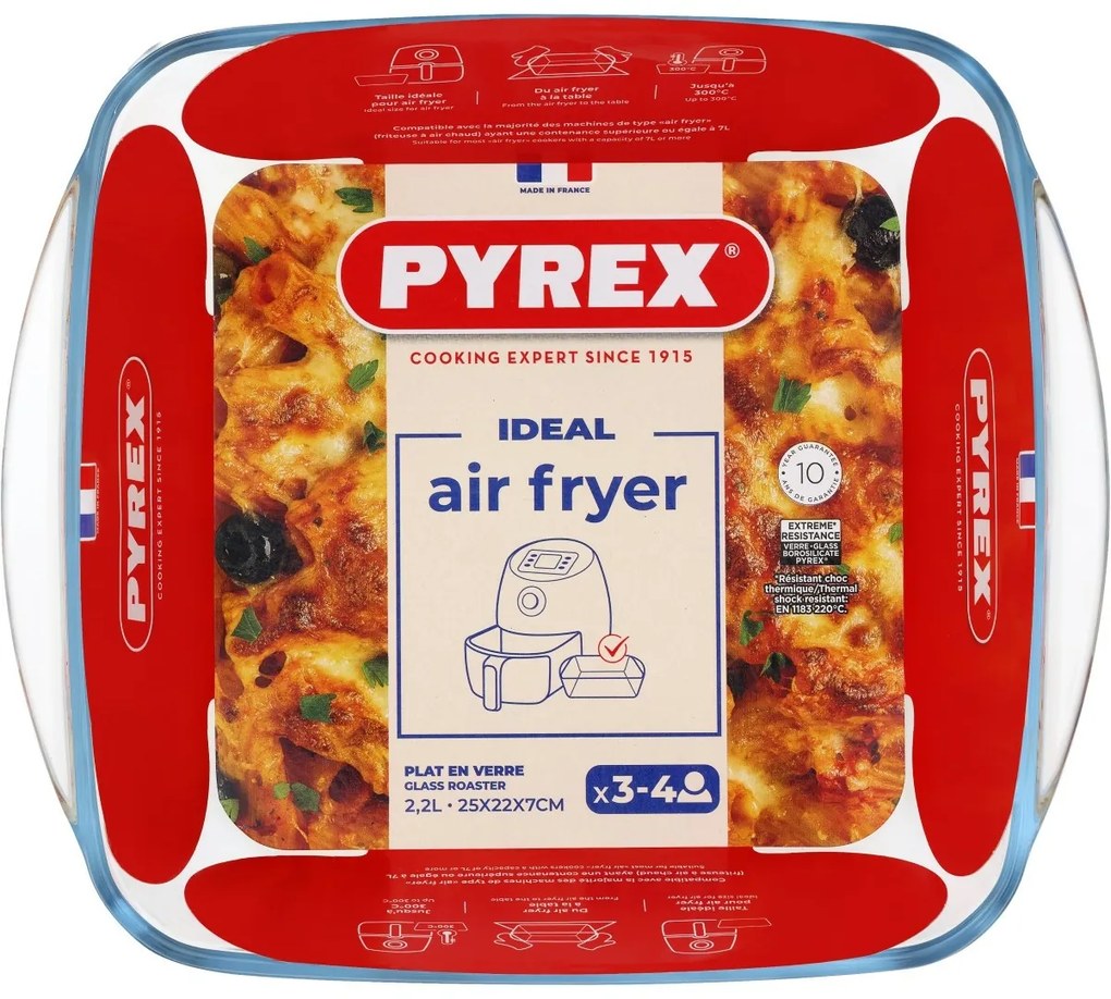 Pyrex Üveg sütőtál, négyzet alakú, 2,2 l, 25 x 22x 7 cm, 2,2 l