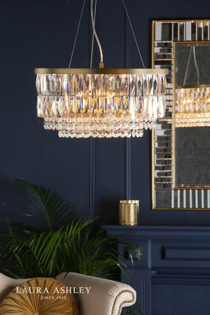 LAURA ASHLEY 3756207-Q RHOILL Kristály Függesztett Lámpa Antik Sárgaréz, Fehér G9 IP20