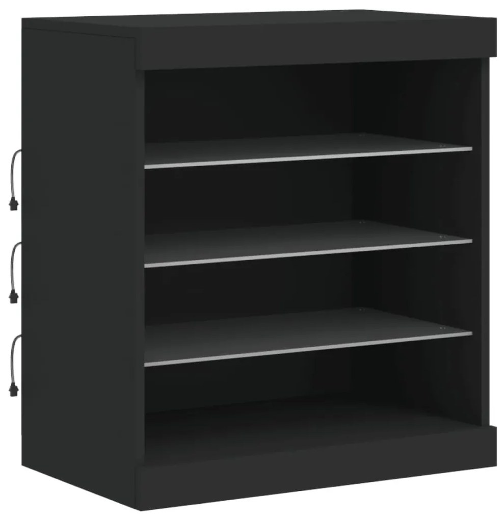 fekete tálalószekrény LED-világítással 142,5 x 37 x 67 cm