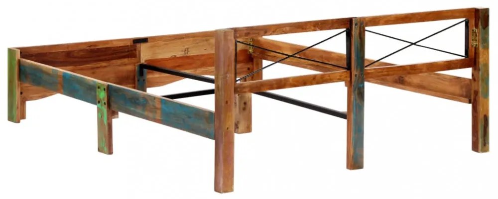 Vintage Fa Ágykeret - Tömör Újrahasznosított Fa, 166x212 cm, Egyedi Kivitelezés - Stabilitás és Elegancia Otthonában!