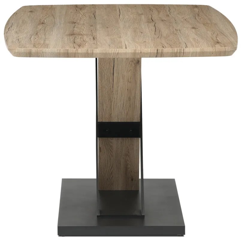Masă de sufragerie modernă 160x90cm, MDF, stejar 3D culoare san remo, picioare metalice, lac negru