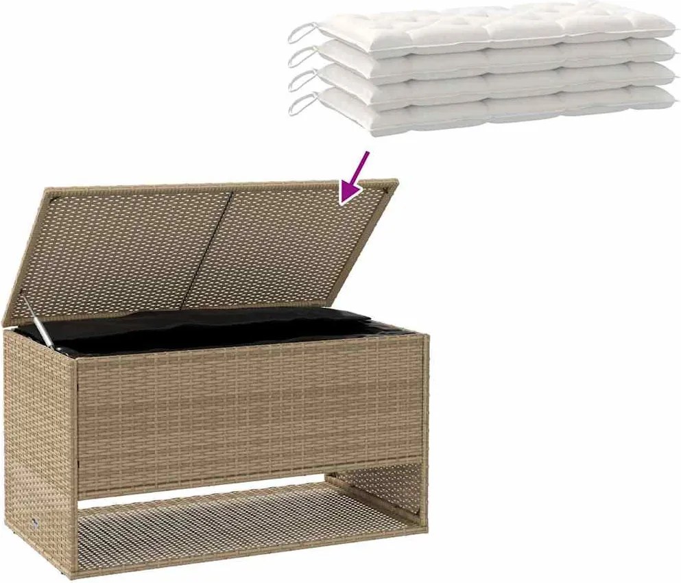 Bézs Polyrattan Kültéri Párna Doboz 100X55X55,5 Cm
