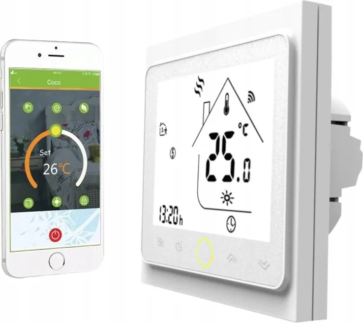 Univerzális termosztát kályhához és lécekhez feszültség nélkül Fehér Wifi Tuya