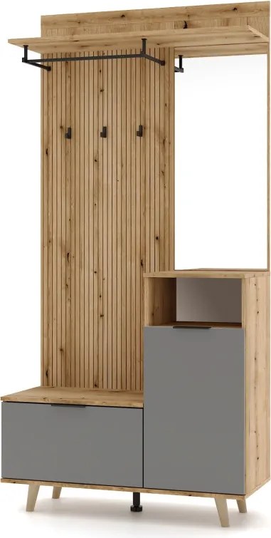 Előszoba bútor szett Evoke tölgy / tablila / grafit színkombinációban – NORDIC C